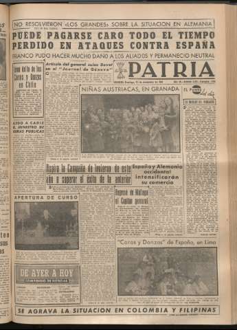 'Patria : diario de Falange Española Tradicionalista y de las J.O.N.S.' - Año XIV Número 5012 - 1949 noviembre 13