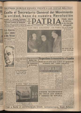 'Patria : diario de Falange Española Tradicionalista y de las J.O.N.S.' - Año XIV Número 5013 - 1949 noviembre 15