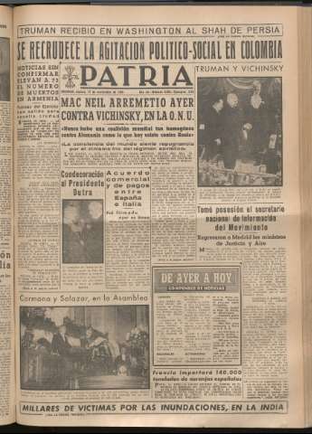 'Patria : diario de Falange Española Tradicionalista y de las J.O.N.S.' - Año XIV Número 5015 - 1949 noviembre 17