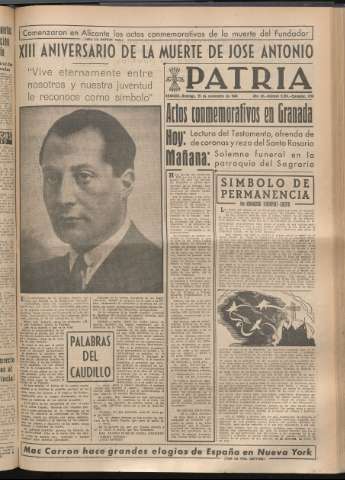 'Patria : diario de Falange Española Tradicionalista y de las J.O.N.S.' - Año XIV Número 5018 - 1949 noviembre 20