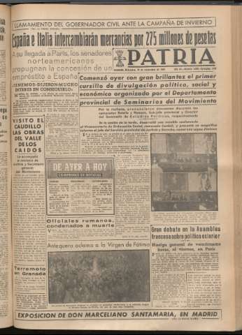 'Patria : diario de Falange Española Tradicionalista y de las J.O.N.S.' - Año XIV Número 5020 - 1949 noviembre 23