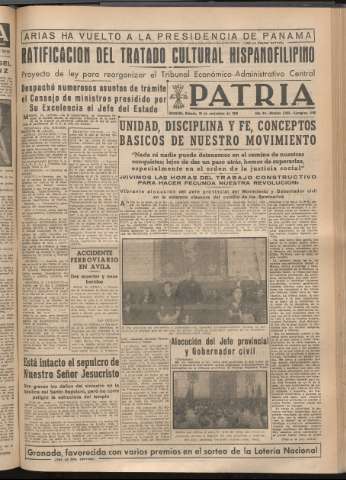 'Patria : diario de Falange Española Tradicionalista y de las J.O.N.S.' - Año XIV Número 5023 - 1949 noviembre 26