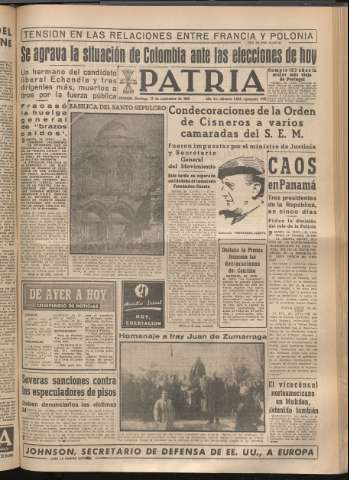 'Patria : diario de Falange Española Tradicionalista y de las J.O.N.S.' - Año XIV Número 5024 - 1949 noviembre 27