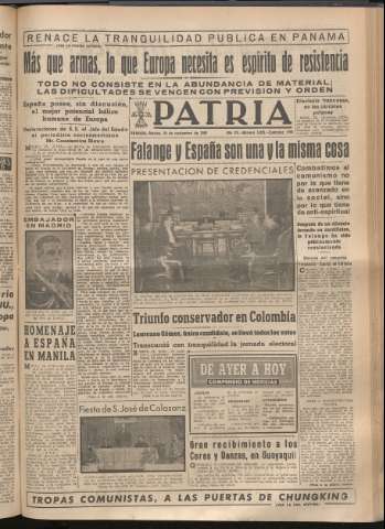 'Patria : diario de Falange Española Tradicionalista y de las J.O.N.S.' - Año XIV Número 5025 - 1949 noviembre 29