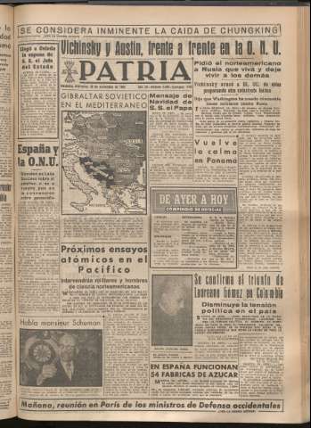'Patria : diario de Falange Española Tradicionalista y de las J.O.N.S.' - Año XIV Número 5026 - 1949 noviembre 30