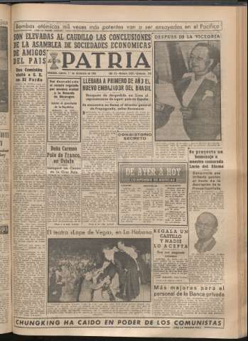 'Patria : diario de Falange Española Tradicionalista y de las J.O.N.S.' - Año XIV Número 5027 - 1949 diciembre 1