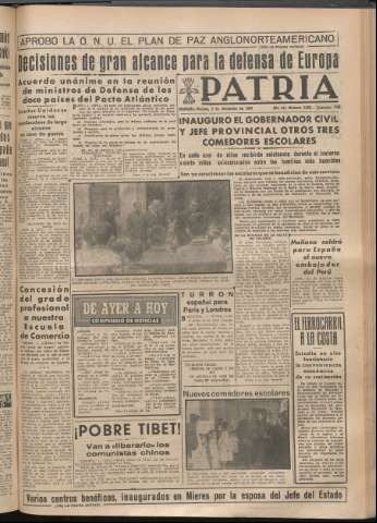 'Patria : diario de Falange Española Tradicionalista y de las J.O.N.S.' - Año XIV Número 5028 - 1949 diciembre 2