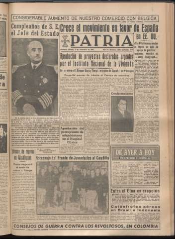 'Patria : diario de Falange Española Tradicionalista y de las J.O.N.S.' - Año XIV Número 5029 - 1949 diciembre 3