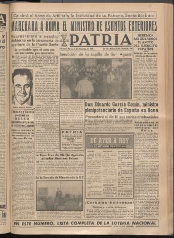 'Patria : diario de Falange Española Tradicionalista y de las J.O.N.S.' - Año XIV Número 5031 - 1949 diciembre 6