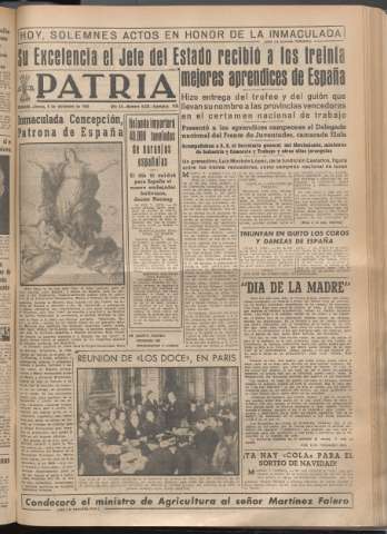 'Patria : diario de Falange Española Tradicionalista y de las J.O.N.S.' - Año XIV Número 5033 - 1949 diciembre 8