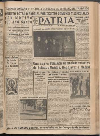 'Patria : diario de Falange Española Tradicionalista y de las J.O.N.S.' - Año XIV Número 5035 - 1949 diciembre 10