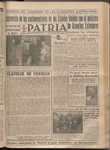 'Patria : diario de Falange Española Tradicionalista y de las J.O.N.S.' - Año XIV Número 5036 - 1949 diciembre 11