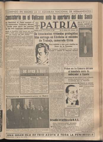 'Patria : diario de Falange Española Tradicionalista y de las J.O.N.S.' - Año XIV Número 5037 - 1949 diciembre 13