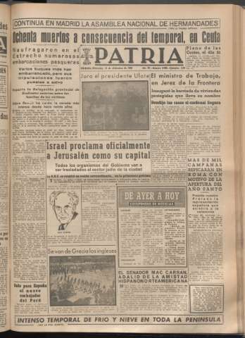 'Patria : diario de Falange Española Tradicionalista y de las J.O.N.S.' - Año XIV Número 5038 - 1949 diciembre 14