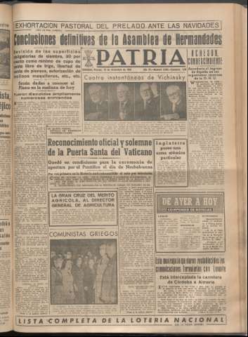 'Patria : diario de Falange Española Tradicionalista y de las J.O.N.S.' - Año XIV Número 5040 - 1949 diciembre 16