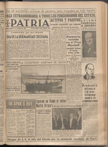 'Patria : diario de Falange Española Tradicionalista y de las J.O.N.S.' - Año XIV Número 5041 - 1949 diciembre 17