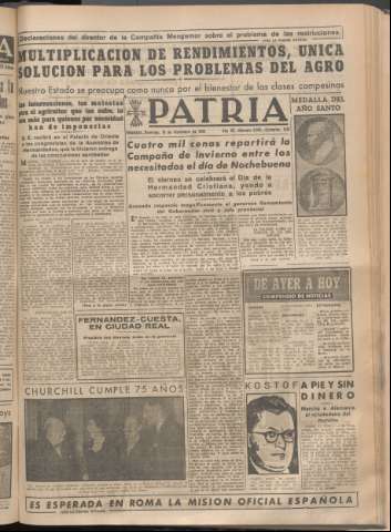 'Patria : diario de Falange Española Tradicionalista y de las J.O.N.S.' - Año XIV Número 5042 - 1949 diciembre 18