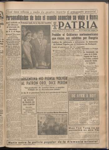 'Patria : diario de Falange Española Tradicionalista y de las J.O.N.S.' - Año XIV Número 5044 - 1949 diciembre 21