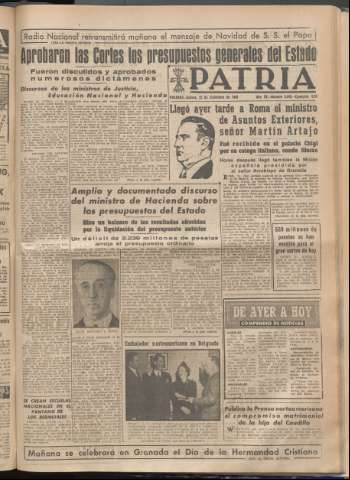 'Patria : diario de Falange Española Tradicionalista y de las J.O.N.S.' - Año XIV Número 5045 - 1949 diciembre 22
