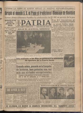 'Patria : diario de Falange Española Tradicionalista y de las J.O.N.S.' - Año XIV Número 5047 - 1949 diciembre 24
