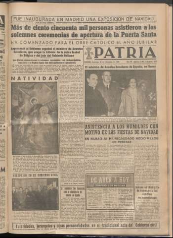 'Patria : diario de Falange Española Tradicionalista y de las J.O.N.S.' - Año XIV Número 5048 - 1949 diciembre 25