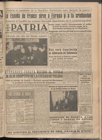 'Patria : diario de Falange Española Tradicionalista y de las J.O.N.S.' - Año XIV Número 5049 - 1949 diciembre 27