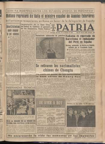 'Patria : diario de Falange Española Tradicionalista y de las J.O.N.S.' - Año XIV Número 5050 - 1949 diciembre 28
