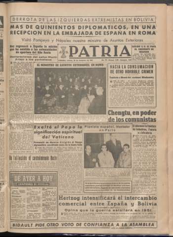 'Patria : diario de Falange Española Tradicionalista y de las J.O.N.S.' - Año XIV Número 5051 - 1949 diciembre 29