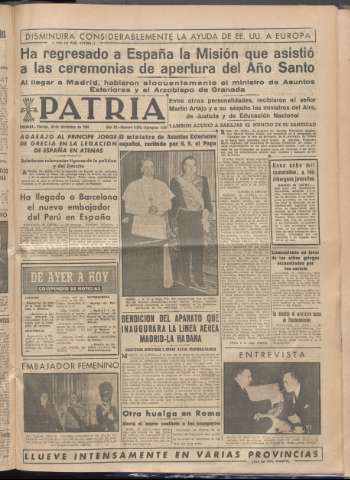 'Patria : diario de Falange Española Tradicionalista y de las J.O.N.S.' - Año XIV Número 5052 - 1949 diciembre 30