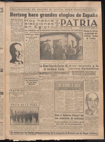 'Patria : diario de Falange Española Tradicionalista y de las J.O.N.S.' - Año XV Número 4565 - 1950 enero 3