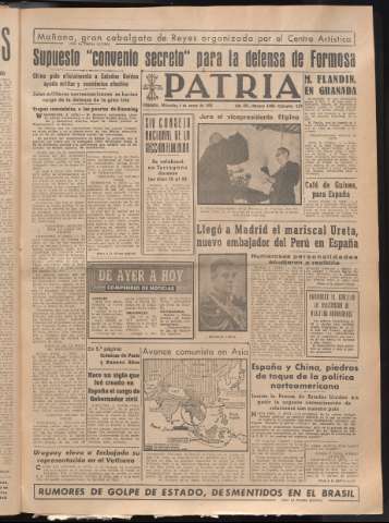 'Patria : diario de Falange Española Tradicionalista y de las J.O.N.S.' - Año XV Número 4566 - 1950 enero 4
