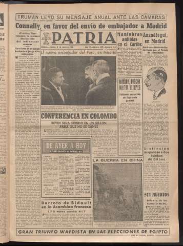 'Patria : diario de Falange Española Tradicionalista y de las J.O.N.S.' - Año XV Número 4567 - 1950 enero 5