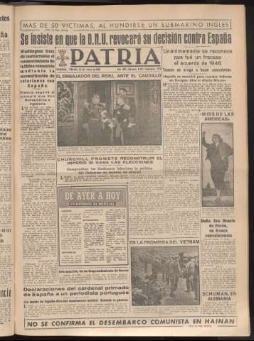 'Patria : diario de Falange Española Tradicionalista y de las J.O.N.S.' - Año XV Número 4575 - 1950 enero 14