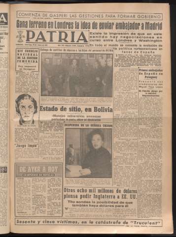 'Patria : diario de Falange Española Tradicionalista y de las J.O.N.S.' - Año XV Número 4576 - 1950 enero 15
