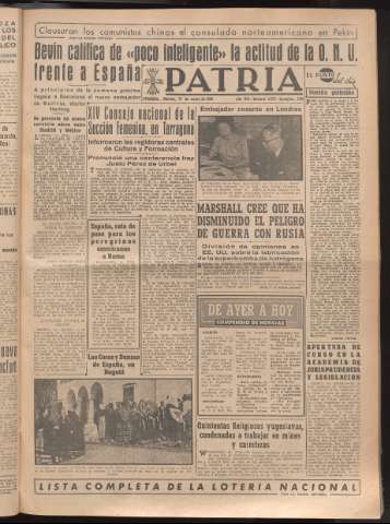 'Patria : diario de Falange Española Tradicionalista y de las J.O.N.S.' - Año XV Número 4577 - 1950 enero 17