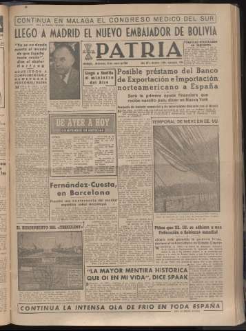 'Patria : diario de Falange Española Tradicionalista y de las J.O.N.S.' - Año XV Número 4584 - 1950 enero 25