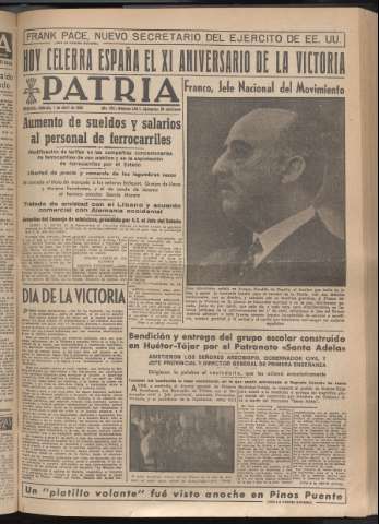 'Patria : diario de Falange Española Tradicionalista y de las J.O.N.S.' - Año XV Número 4641 - 1950 abril 1
