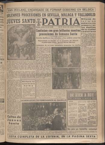'Patria : diario de Falange Española Tradicionalista y de las J.O.N.S.' - Año XV Número 4645 - 1950 abril 6