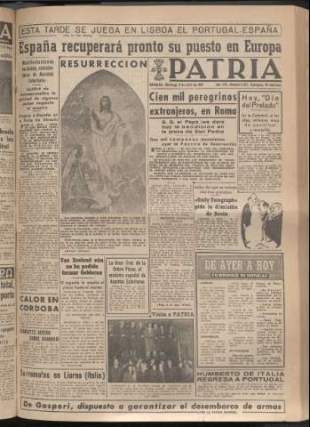 'Patria : diario de Falange Española Tradicionalista y de las J.O.N.S.' - Año XV Número 4647 - 1950 abril 9