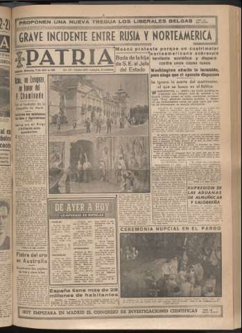 'Patria : diario de Falange Española Tradicionalista y de las J.O.N.S.' - Año XV Número 4649 - 1950 abril 12