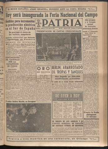 'Patria : diario de Falange Española Tradicionalista y de las J.O.N.S.' - Año XV Número 4685 - 1950 mayo 27