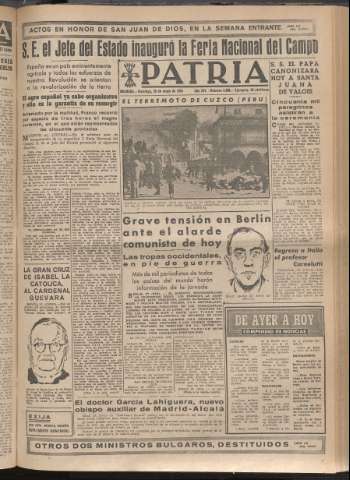 'Patria : diario de Falange Española Tradicionalista y de las J.O.N.S.' - Año XV Número 4686 - 1950 mayo 28