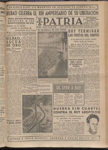 'Patria : diario de Falange Española Tradicionalista y de las J.O.N.S.' - Año XV Número 4702 - 1950 junio 18