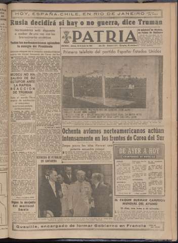 'Patria : diario de Falange Española Tradicionalista y de las J.O.N.S.' - Año XV Número 4711 - 1950 junio 29
