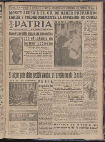 'Patria : diario de Falange Española Tradicionalista y de las J.O.N.S.' - Año XV Número 4712 - 1950 junio 30