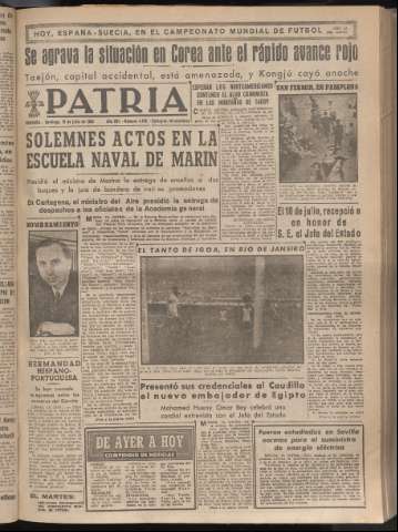 'Patria : diario de Falange Española Tradicionalista y de las J.O.N.S.' - Año XV Número 4726 - 1950 julio 16