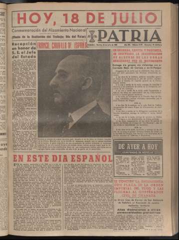 'Patria : diario de Falange Española Tradicionalista y de las J.O.N.S.' - Año XV Número 4727 - 1950 julio 18