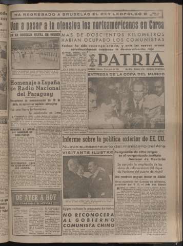 'Patria : diario de Falange Española Tradicionalista y de las J.O.N.S.' - Año XV Número 4731 - 1950 julio 22