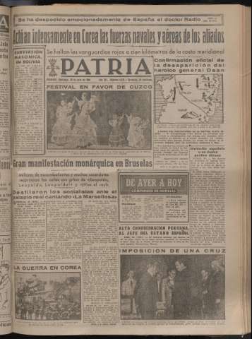 'Patria : diario de Falange Española Tradicionalista y de las J.O.N.S.' - Año XV Número 4731 - 1950 julio 23