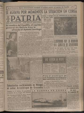 'Patria : diario de Falange Española Tradicionalista y de las J.O.N.S.' - Año XV Número 4733 - 1950 julio 26
